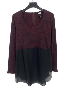 C7090秋季新款针织雪纺拼接长袖女上衣后拉链显瘦套头设计感小衫