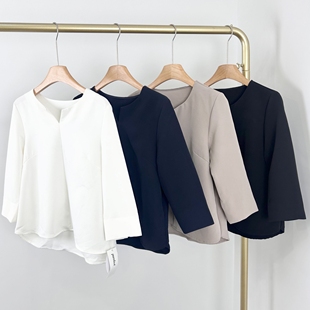 上衣纯色简约套头宽松衬衣 城市通勤九分袖 J3011日单新款 女装