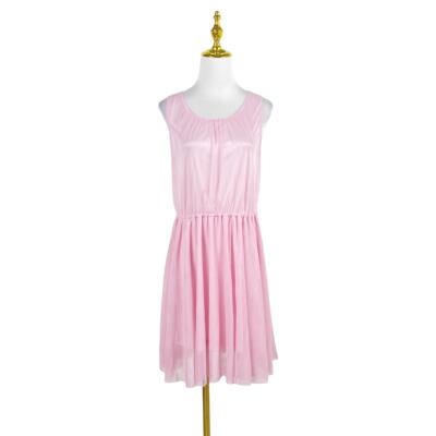 K2089夏季新款韩版松紧高腰圆领女裙时尚无袖网纱裙小个子连衣裙