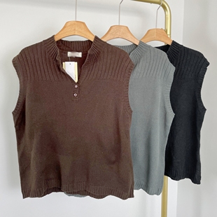 B2181日单新款 毛衣坎肩 女休闲宽松针织马甲背心洋气纯色叠穿无袖