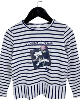 H2227冬季新款童装印花条纹圆领T恤休闲打底衫女童舒适长袖上衣