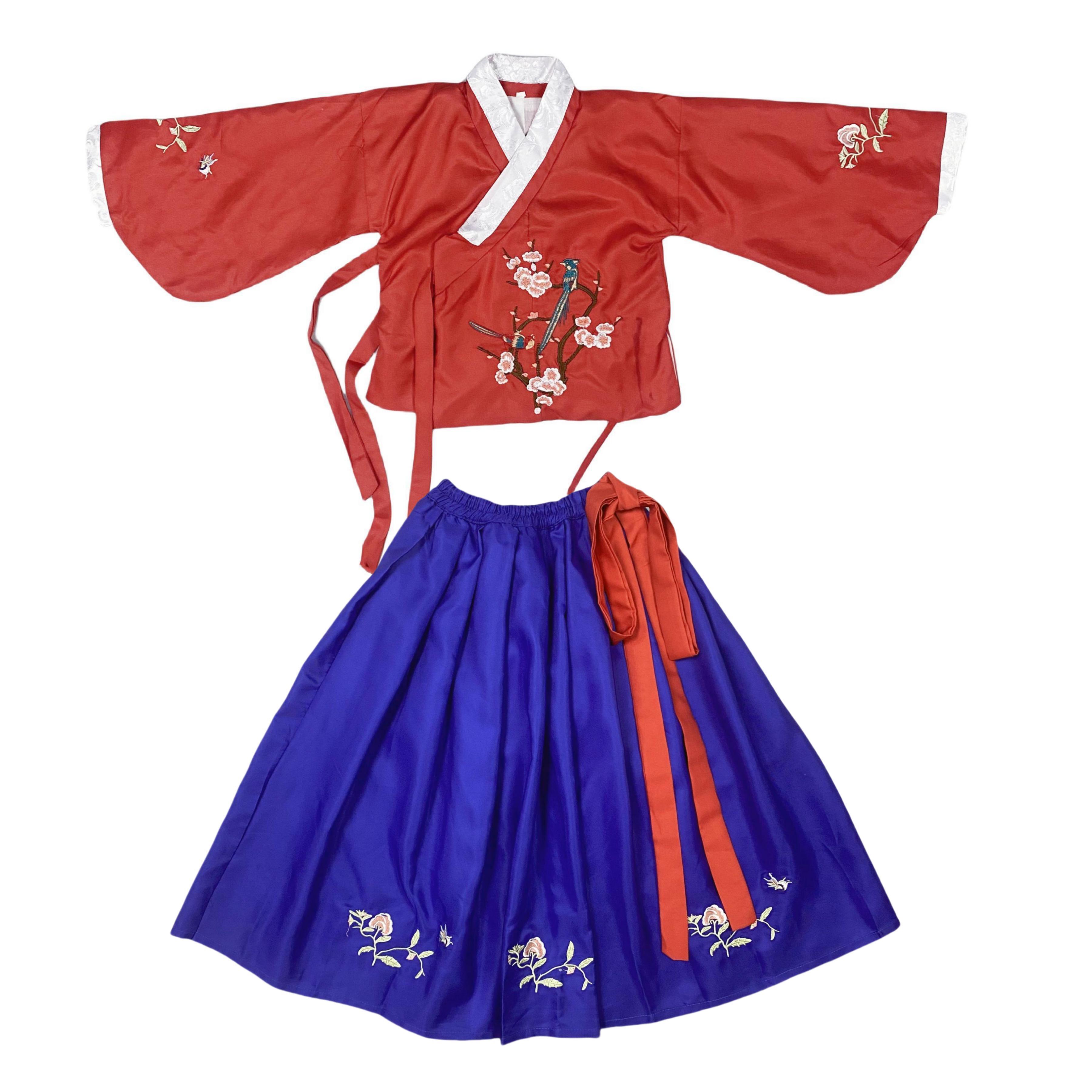 T11新款精美刺绣儿童汉服秋季女童古装中国风交领琵琶袖演出服