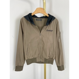 B7211日单新款 拉链夹克 帽子可拆卸女休闲外套字母刺绣潮流短款