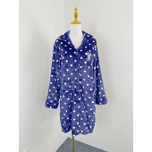 法兰绒波点亲肤保暖睡裙卡通刺绣中长款 E5009外贸新款 女装 家居服