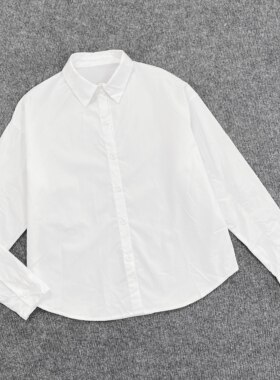 J3005夏季新款松紧褶皱长袖翻领衬衫宽松休闲百搭设计感纯色衬衣