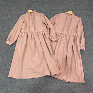 K5007森系连衣裙新款法式复古风琴褶中长款裙子立领衬衫连衣裙女
