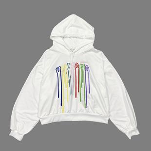薄款 彩色融化字母印花学生连帽卫衣休闲帽衫 上衣 新款 P4003春秋季