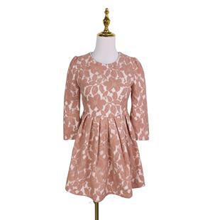 C6129蕾丝花朵高腰女裙2024新款 小个子后拉链连衣裙 甜美中袖