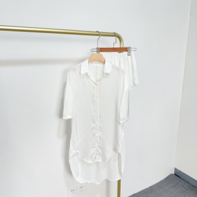 B6139夏季新款白色缎面衬衫短裤两件套可外穿睡衣家居服