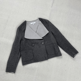 翻领仿毛呢宽松上衣 简约双排扣通勤外套秋季 E6022外贸新款 女装