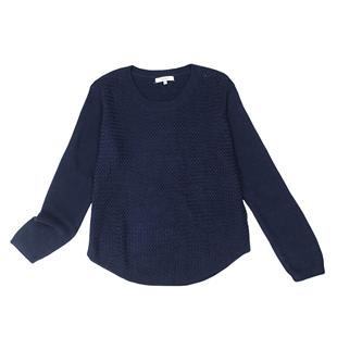 针织衫 补丁贴布圆领休闲毛衣弧形下摆宽松长袖 女装 B6064外贸新款