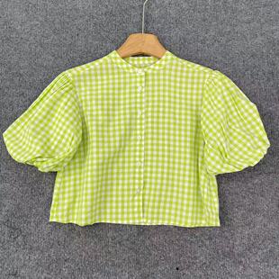 衬衫 短袖 2026夏季 娃娃衫 上衣 圆领格子泡泡袖 H2022日系女童短袖
