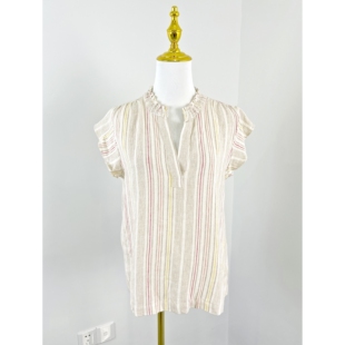 E7002亚麻色织套头女上衣2025外贸新款宽松舒适透气飞飞袖小衫