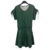 H2105外贸新款 双层针织提花女裙松紧腰抽绳短袖 显瘦圆领连衣裙