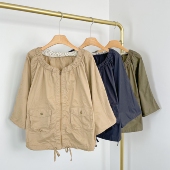 复古文艺拉链外套下摆抽绳蝙蝠袖 J1012日单新款 女装 宽松棉质上衣