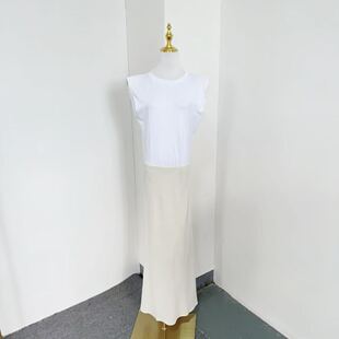 B6128夏季新款白色垫肩基础款T恤垂感高腰温柔长裙显瘦连衣裙