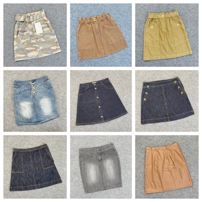 E7063外贸杂款女半身裙时髦百搭高腰日常款牛仔短裙休闲包臀裙