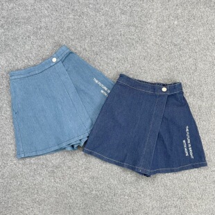 童装 阔腿裤 时尚 字母刺绣设计感休闲短裤 假两件裙裤 E6090日单新款