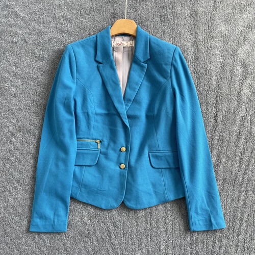 B2289春秋复古湖蓝色短款小西装 翻领两粒扣修身通勤百搭西服外套