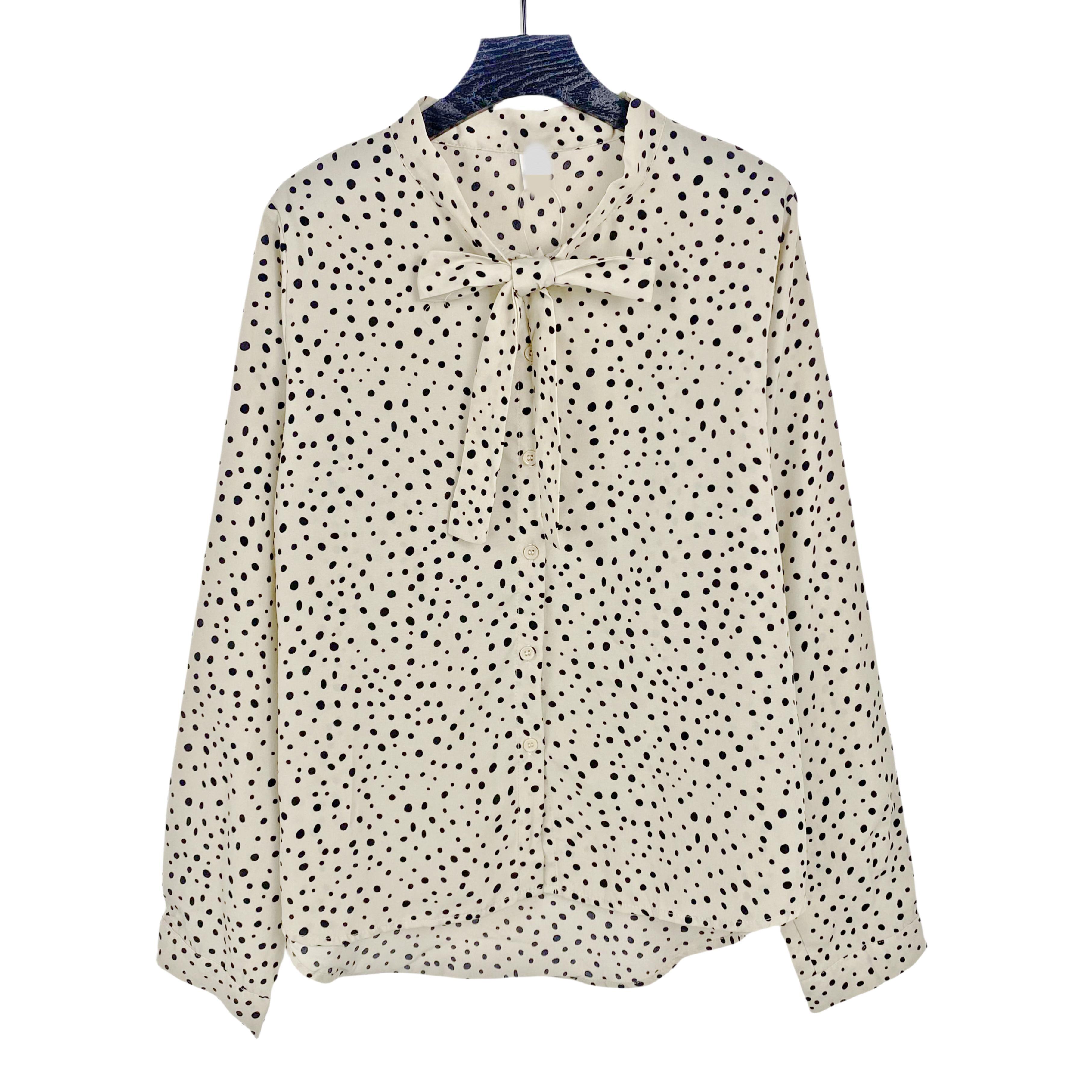 B5098韩单新款女装系带领洋气波点衬衫秋季单排扣休闲长袖衬衣