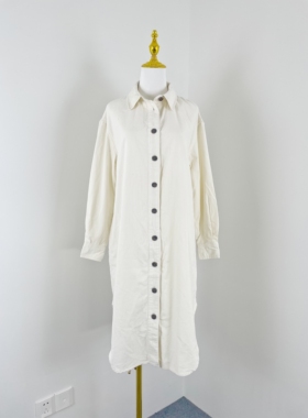 J4001外贸新款女宽松休闲棉质长款衬衫文艺范单排多扣灯芯绒外套