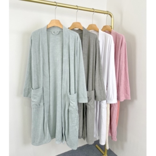 B5010外贸新款 纯色居家睡袍毛巾料舒适吸水浴袍浴衣 男女同款