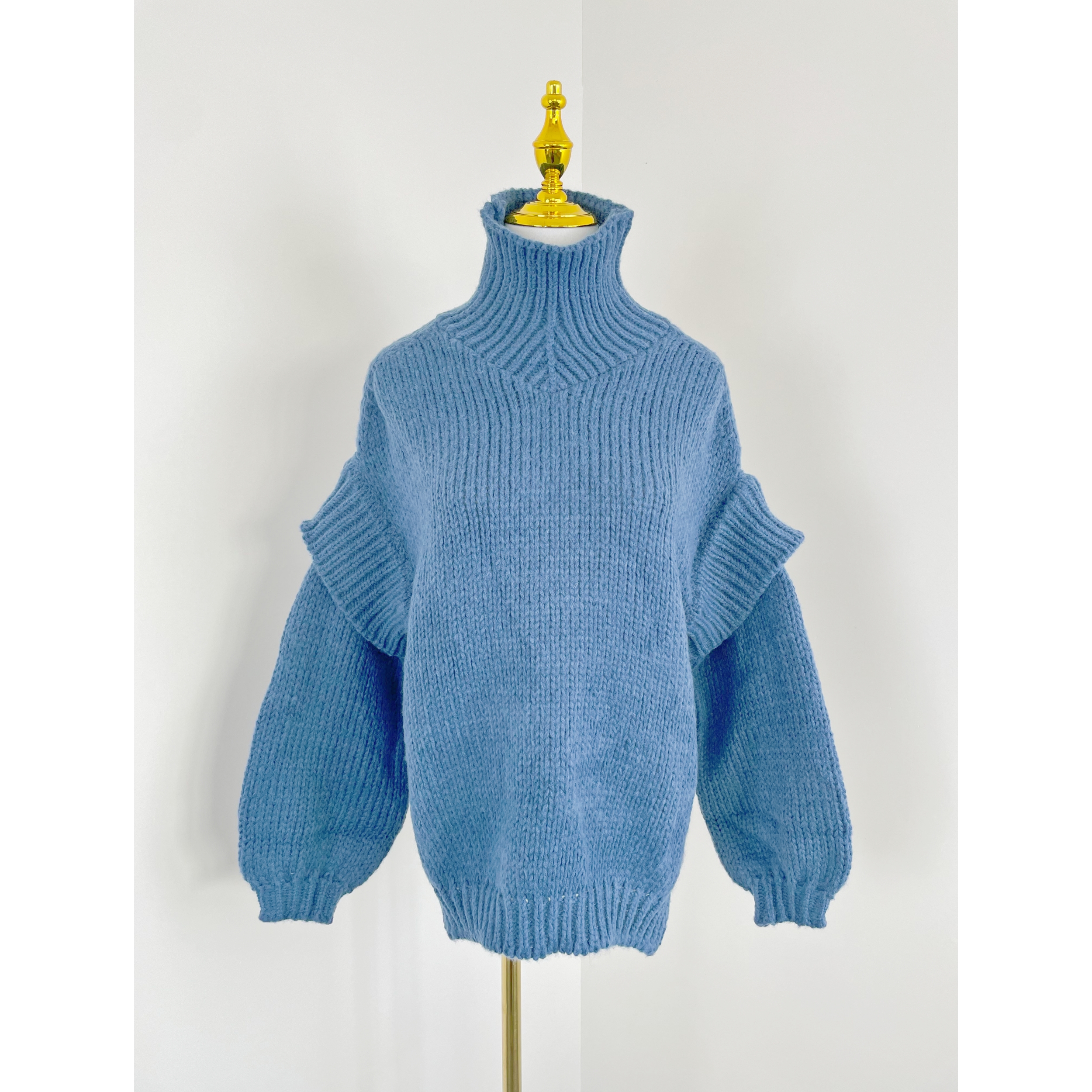 B1033秋冬季新款女装宽松慵懒风高领毛衣设计感小众毛衫上衣