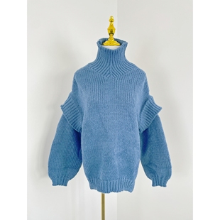 B1033秋冬季新款女装宽松慵懒风高领毛衣设计感小众毛衫上衣