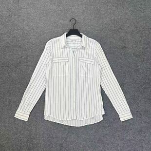 K6084新款 女双口袋设计感打底衬衣 韩系宽松显瘦黑白细条纹衬衫