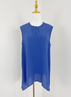 J2085夏季新款女装宽松纯色圆领薄款无袖上衣不规则下摆休闲背心