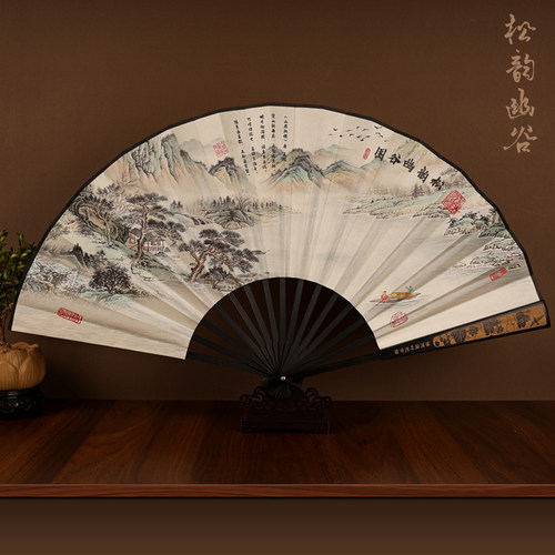 中国风10寸绢布竹骨雕花折叠扇子