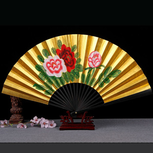 扇子折扇女式 复古风古典京剧戏曲贵妃醉酒牡丹金扇9寸表演跳舞扇