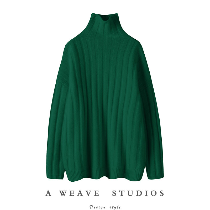 轻奢有调性~男女黑色粗坑条重磅山羊绒粗棒针织加厚短高领毛衣衫