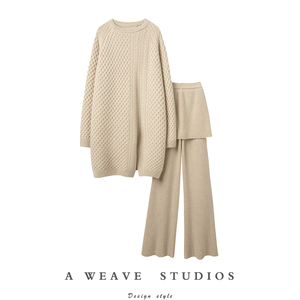 重磅惊艳！奢~大克重不规则开叉羊绒衫女毛衣羊绒裤裙羊绒套装厚