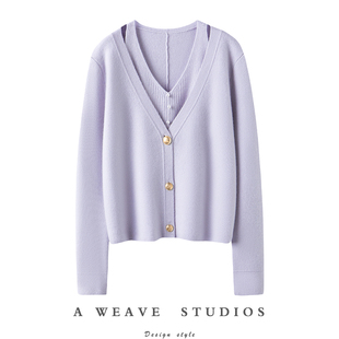 气质灿若繁星～双层v领山羊绒开衫 外套秋冬 女纯羊绒毛衣针织开衫