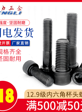 螺栓 12.9级高强度内六角螺栓DIN912螺圆柱头杯头螺丝 M8x10/100