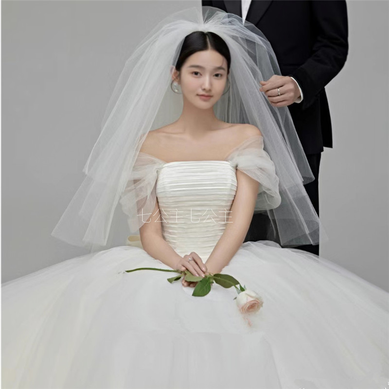 新款领证订婚主婚纱头纱蓬蓬头饰头纱