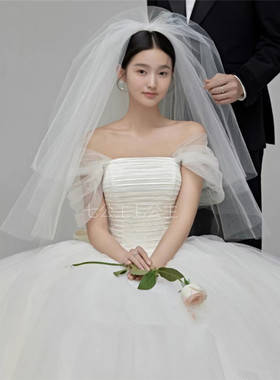 新款领证订婚主婚纱头纱蓬蓬头饰新娘跟妆影楼摄影森系样片头饰硬