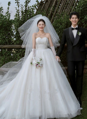 新娘主婚纱头纱长款蓬蓬样片头纱拍照跟妆影楼摄影高级感森系头饰