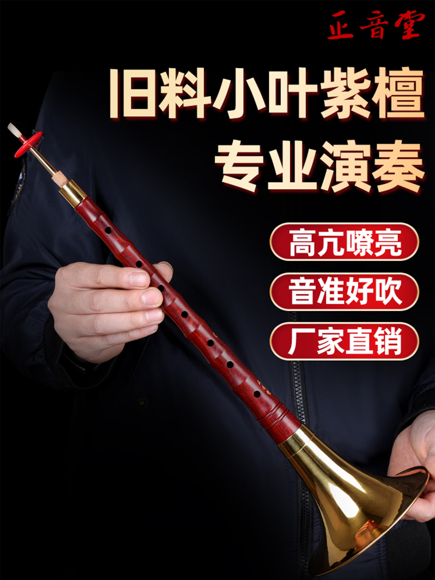 唢呐乐器小叶紫檀高档唢呐全套专业演奏大音量黄铜唢呐D调C调喇叭