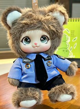 110警察节119消防小熊泰迪熊钥匙扣公仔儿童玩偶挂串交警挂件挂饰