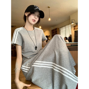 大码夏天穿搭一整套T恤女2025夏季新款胖MM显瘦运动休闲套装裙