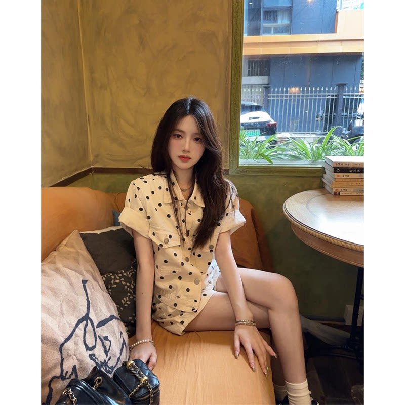 法式时尚波点套装女夏季