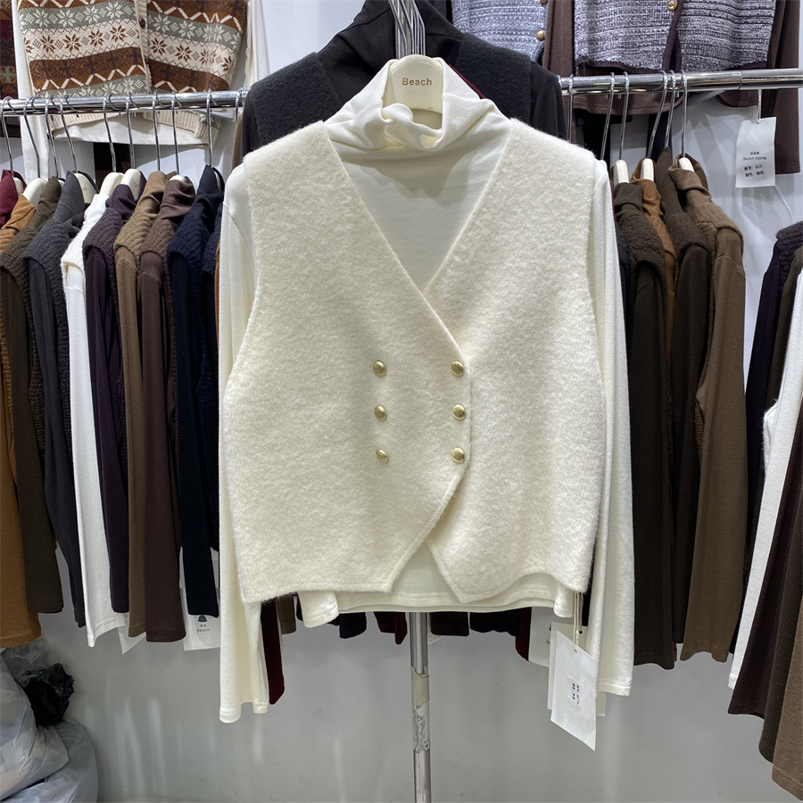 双排扣针织马甲背心女秋冬款