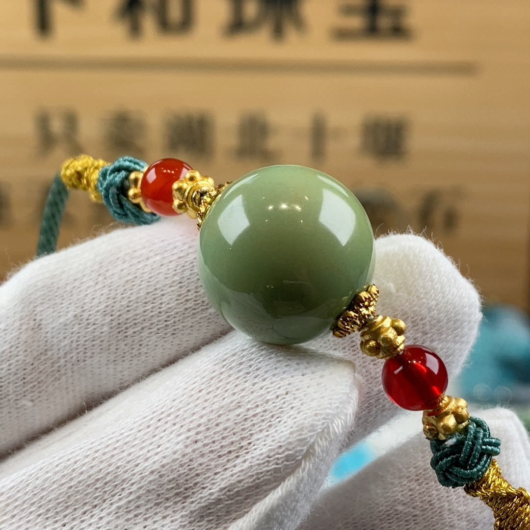 精品玻璃瓷菜籽绿圆珠 17m m
