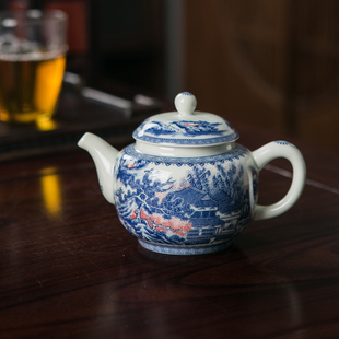 景德镇陶瓷壶青花山水宫灯壶家用泡茶壶功夫茶具泡茶壶釉下彩