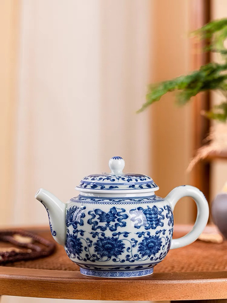 七承堂陶瓷青花八宝茶壶复古家用功夫茶具泡茶壶过滤单壶大容量