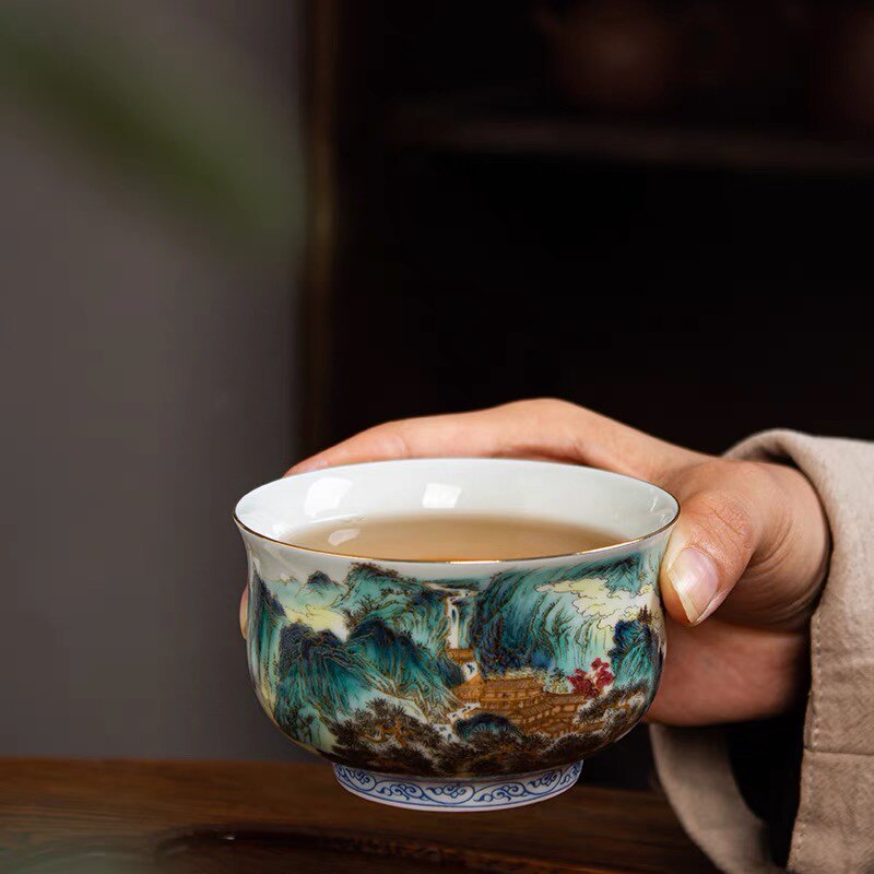 七丞堂珐琅彩山水主人杯陶瓷手工仿古单杯专用杯子高档茶杯大容量图片