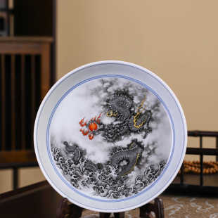 七丞堂青花墨龙盖置复古陶瓷杯垫小紫砂壶盖托壶承家用茶道零配件