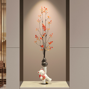 客厅玄关小葫芦招财猫花瓶摆件细高长款插花器电视墙壁龛装饰礼品